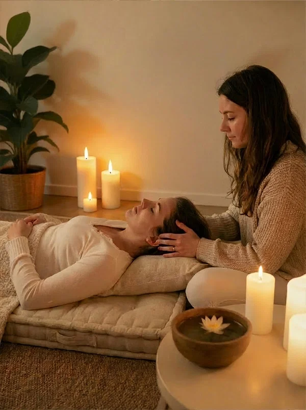Two people seated in meditation together