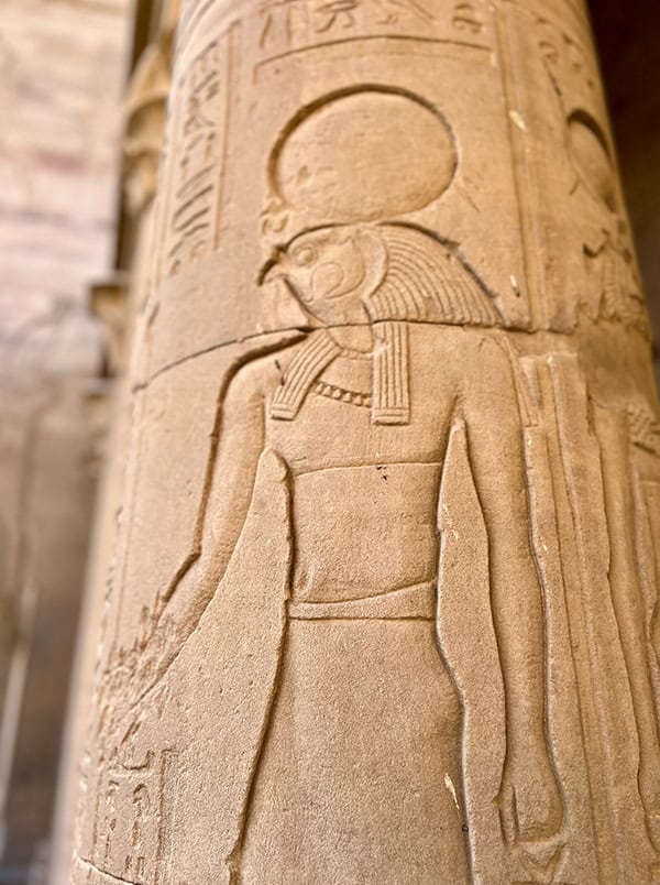 A carved figure on an ancient temple wall
