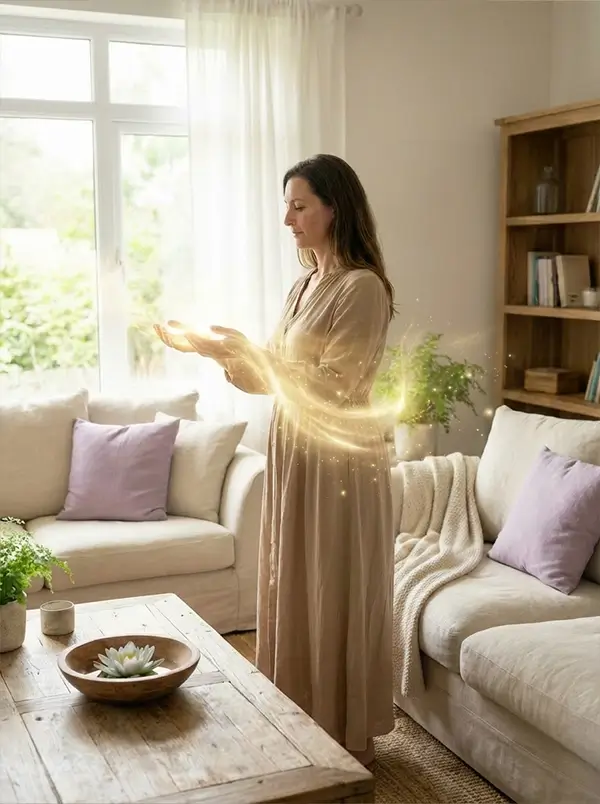 Energy moving through a bright living room